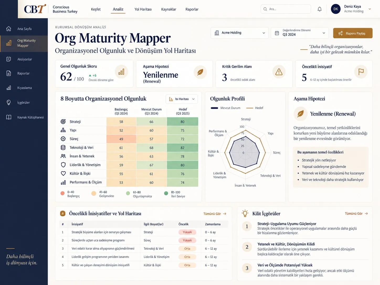 Org Maturity Mapper örnek ekranı